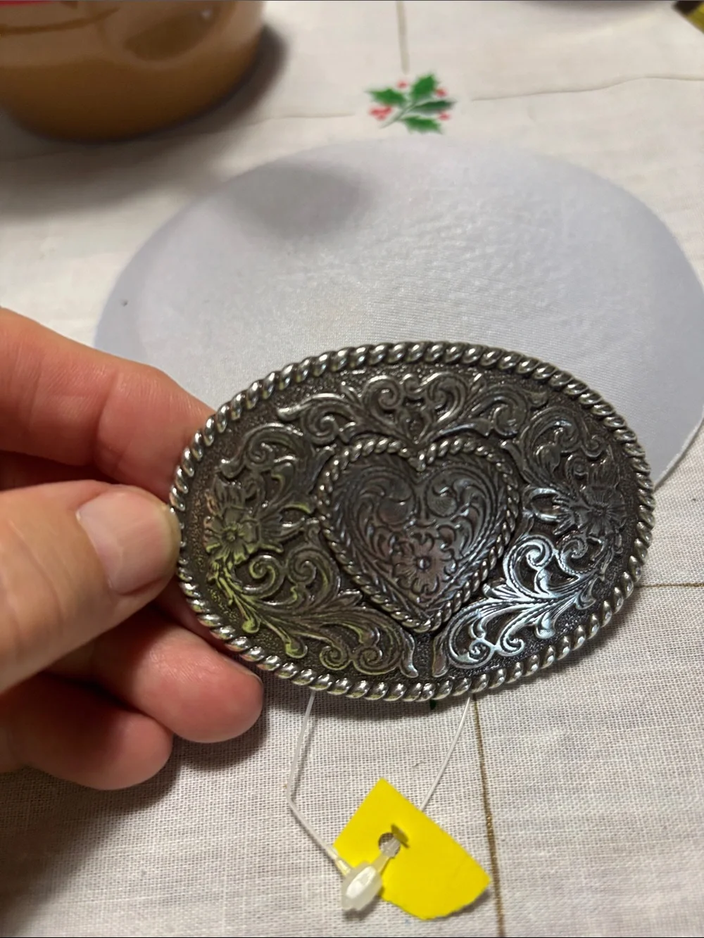 Silver-Tone Heart Filigree Belt Buckle